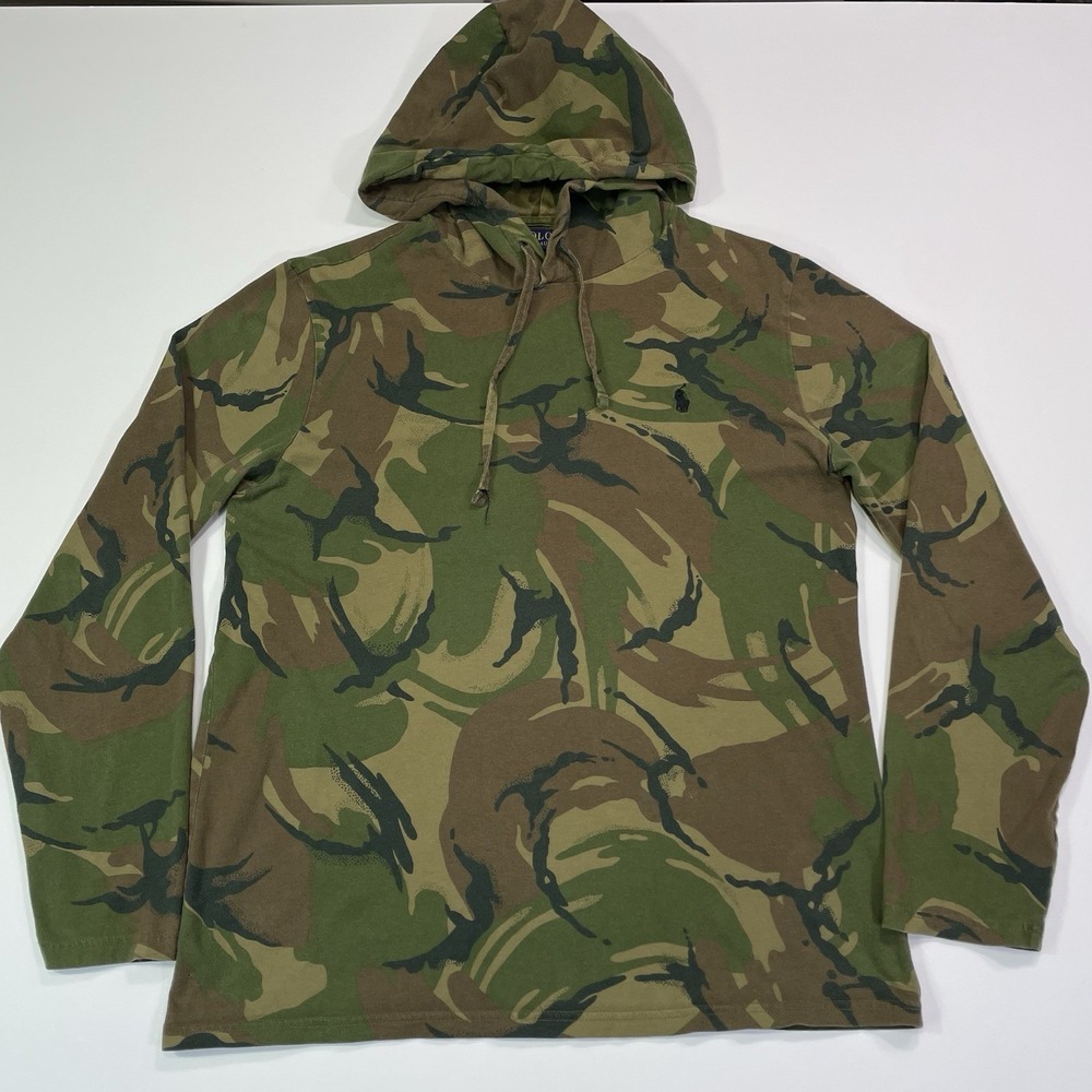 Polo Ralph Lauren Military Camo Lightweight Pullover Hoodie Men Size Medium Pony